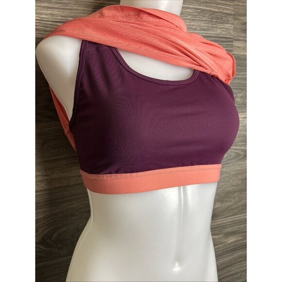 Champion Womens MediumWorkout Tank shirt w athletic bra Burgundy & orange stripe - Picture 4 of 5